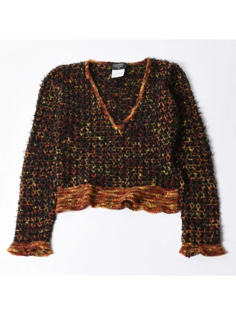 Chanel V-neck Knit Sweater CC Logo Multicolor Wool
